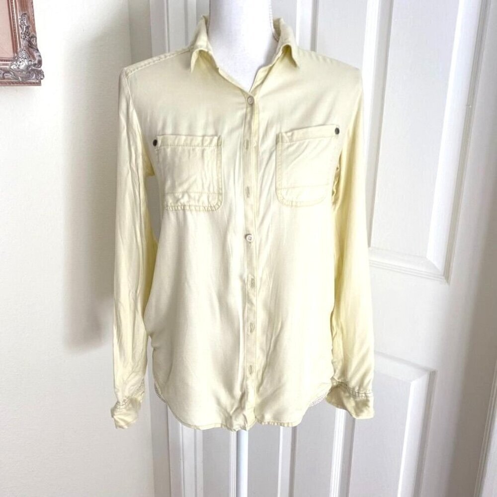 NWT Nordstrom Rubbish Button Down Green Pea Shirt Blouse Size XS Casual Weekend